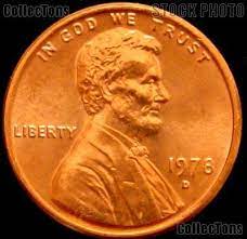 What this coin looks like (obverse, reverse, mint mark location, special features, etc.): 1978 D Lincoln Memorial Cent Gem Bu Red Penny 0 59