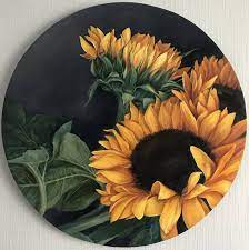 Patrick saunders fine arts on instagram: Sunflowers Painting In 2021 Sunflower Painting Circular Canvas Painting Flower Art Painting