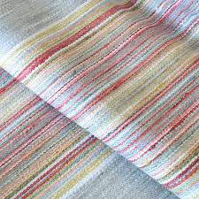 A Beautiful Woven Striped Upholstery Fabric In Soft Grey With Coral Red Shell Pink Sea Blue C Striped Upholstery Fabric Striped Upholstery Upholstery Fabric