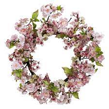 Nearly Natural Round 24 Inch Cherry Blossom Wreath 24 In Cherry Blossom Wreath Red Polyester Wreath Decor Silk Wreaths Flower Wreath