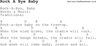 Childrens Songs And Nursery Rhymes Lyrics With Easy Chords For Rock A Bye Baby