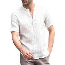Mens Casual Striped Short Sleeve Vintage Breathable Shirts