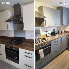 Cabinets can get beat up over time—particularly lower cabinets, thanks to pets and small children first, choose the right paint finish: See This Amazing Frenchic Kitchen Makeover For Just 60