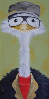 Ostrich Painting 70 S Male Animal Paintings Whimsical Art Bird Art