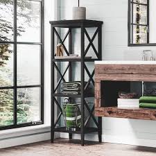 Bathroom storage towers white are very popular among interior decor enthusiasts as they allow for an added aesthetic appeal to the overall vibe of a property. Riverridge X Frame Bath Collection 4 Shelf Storage Tower Espresso Walmart Com Walmart Com