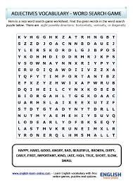 They build language skills, increase vocabulary and encourage conversation. Adjectives Vocabulary Word Search Puzzle In English