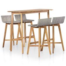 An outdoor counter height table contributes to a casual, contemporary ambiance, and makes for a more informal outdoor dining set than arrangements with traditional height dining tables. Festnight 5 Piece Bar Table Set Counter Height Dining Table With 4 Stool Acacia Wood Pub Set For Breakfast Bistro Kitchen Dining Room Indoor Outdoor Furniture Buy Online In Antigua And Barbuda