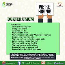 Kini rakyat malaysia boleh menggunakan aplikasi mysejahtera untuk membuat pendaftaran secara online. Rumah Sakit Islam Darus Syifa Surabaya Membuka Lowongan Pekerjaan Dengan Posisi Dokter Umum Di Bulan Maret 2021