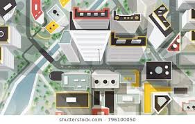 Birds Eye View Of A House Cartoon Top Aerial Or Bird S Eye View Of City With Buildings Of Modern Architecture Skyscrapers Streets River An Birds Eye View City Building Illustration Top View