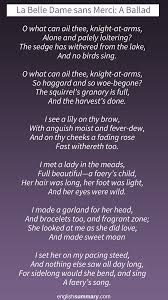 La Belle Dame Sans Merci Poem By John Keats John Keats Poems Keats Poem Analysis
