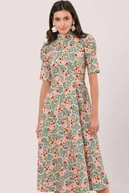 Apricot Floral High Neck Midi Dress In 2020 High Neck Midi Dress Dresses Midi Dress