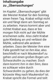 Die beschaffung der ganzen sachen hat mich ziemlich viel zeit gekostet. Krabat Inhaltsangabe Ruckmeldung Schule Deutsch Buch