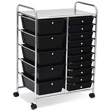 Cassetti impilabili in vendita in arredamento e casalinghi: Fotoe20 It Shop Costway Carrello Con Ruote Carrello Di Stoccaggio Con 15 Cassetti Impilabili Per Cucina Nero