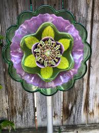 Glass Garden Art Glass Plate Flower Plate Flower Vintage Glass Garden Decor Yard Art Ava Glass Plate Flowers Glass Garden Art Flower Plates