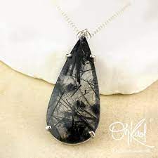 Silver Black Tourmalinated Quartz Teardrop Necklace Black Etsy Tourmalinated Quartz Teardrop Necklace Quartz