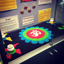 Diwali Display Featuring A Rangoli Design Made From Coloured Rice At Parramatta Library Rangoli Designs Book Display Christmas Deco
