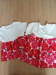 姉妹でマリメッコ お揃い 無印tシャツリメイク tシャツ リメイク 裁縫の基本 tシャツ