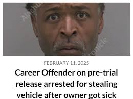 Ricky Morrow, 51, was arrested yesterday for stealing a vehicle after the  owner became sick and got out of the vehicle; Morrow was last arrested