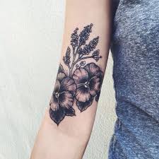 Black And Gray Island Flowers Arm Tattoo Violet Flower Tattoos Violet Tattoo Birth Flower Tattoos