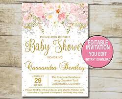 Gold Baby Shower Invitation Template Editable Girl Baby Etsy Baby Shower Invitation Templates Baby Shower Invitations Gold Baby Shower Invitations