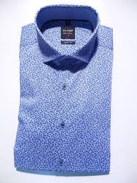 Col anglais et poignets simple à bords biseautés. Chemise Blanche A Motifs Palmier Bleu Bleu Royal Habit Homme Chemise