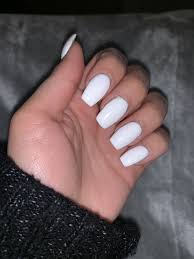 It seems very complicated at the first glance, but actually they are very easy to polish. White Coffin Nails White Shellac Summer Acrylic Nails Cute Acrylic Nails
