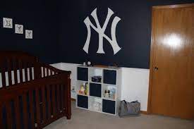 New York Yankee Logo Wall In Emmett S Room Yankee Room Yankee Bedroom Baseball Room