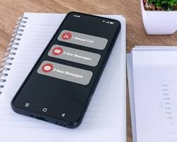 Image de urgent phone call notification on smartphone desk background office