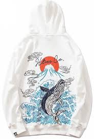 Sweat Japonais Streetwear Japonais Sweat Capuche Blanc Japon Baleine Streetwear
