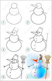 Wie man einen schneemann zeichnet. Seite Zeigt Wie Schritt Fur Schritt Zu Lernen Einen Schneemann Zu Zeichnen Die Entwicklung Kinder Fahigkeiten Fur Das Zeichnen Und Farbung Vektor Bild Lizenzfrei Nutzbare Vektorgrafiken Clip Arts Illustrationen Image 64923599