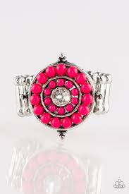 Silver Ring With Hot Pink Beads And A Gemstone Middle Shop Now For Your 5 Fix With Paparazzi By Brinny Https Papar Pink Beads White Rhinestone Pink Ring