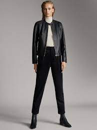 Black Nappa Leather Jacket With Topstitching Women Massimo Dutti Jackets Fashion Leather Jacket