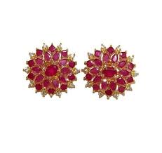 22kt Gold Plated Faceted Ruby Pink Stone Stud Earrings W Backings Prong Set Flower Earrings Gemstone We Pink Stone Flower Earrings Studs Gold Jewelry Indian