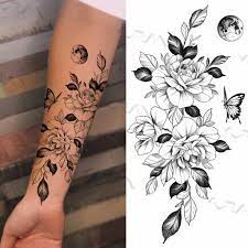 💰Kaufe Sexy schwarze Blume Schmetterling temporäre Tattoos für Frauen  Oberschenkel Männer Fake Moon Rose Kompass gefälschte Tatoos Unterarm Tattoo  Aufkleber zum besten Preis im Online-Shop bei Joom
