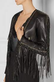 Black Fringed Leather Biker Jacket Balmain Leather Fashion Fringe Leather Jacket Fashion