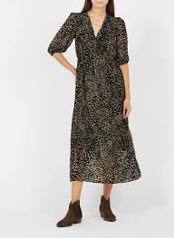 Taille 1 (correspond à un s/m). Sale V Neck Long Devore Velvet Jacquard Dress Green See U Soon Women Place Des Tendances