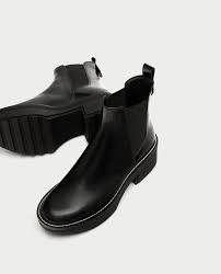 Black Boots White Sole Ladies Flat Leather Ankle Boots With Track Sole Leather Shoes Woman Zara Spain Boots Flat Leather Ankle Boots Leather Shoes Woman