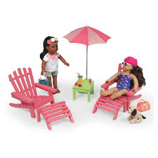 Badger Basket Double Adirondack Doll Chairs With Table And Umbrella In Pink Green Bed Bath Beyond American Girl Doll Crafts Badger Basket Dolls