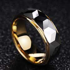 Engravable Regular Polygon Wedding Band For Men In Tungsten Rings For Men Tungsten Mens Rings Mens Wedding Bands