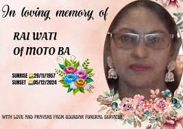 FUNERAL ANNOUNCEMENT. Sadly announcing the demise of Late Mrs. Chandra  Kanta wife of Mr Yenkat Raju aka Binnu formerly of Natawa Tavua now  residing in Paipai Lautoka. Late Aunty Kanta was the