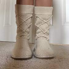 Logo tag at suede heel cap. Ugg Shoes Ugg Classic Argyle Knit Sweater Boot Poshmark