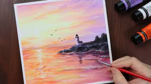 This lesson is perfect for beginner artists. Lighthouse Landscape Acrylic Painting For Beginners Paintingtutorial Youtube