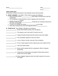 Julius caesar is a play about many things: Julius Caesar Act 1 Quiz Worksheets Teaching Resources Tpt