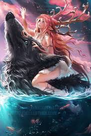 Wolf And Deer By Sakimichan Digitalart Drawingspaintings Fantasy Sakimichan Art Art Anime