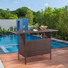 Giantex Outdoor Patio Rattan Wicker Bar Counter Table With 2 Steel Shelves Grillstation Garden Patio Furniture Outdoor Patio Poolside Furniture