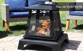 Outdoor metal fire pit material: Amazon Com Sunnydaze Pagoda Style Steel Fire Pit Metal Wood Burning Enclosed Outdoor Fireplace With Log Grate And Poker Modern Bonfire For Backyard And Patio 32 Inch Patio Lawn Garden