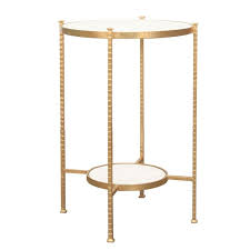 Round Two Tier Hammered Iron Table With White Carrara Marble Top In Gold Leaf Marble End Tables Side Table End Tables