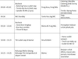 Bpk herwan haryanto ketua panitia : Rundown Detail Acara Lamaran
