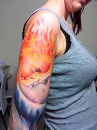 I have had an unfinished (outline) tattoo on my forearm for 5 years of a skeleton virgin mary (santa muerte). Arm Fantasie Sonne Mond Tattoo Von Restless Soul Tattoo