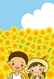 フリーイラスト ひまわり畑と夏休みの子供たちでアハ体験 Gahag
